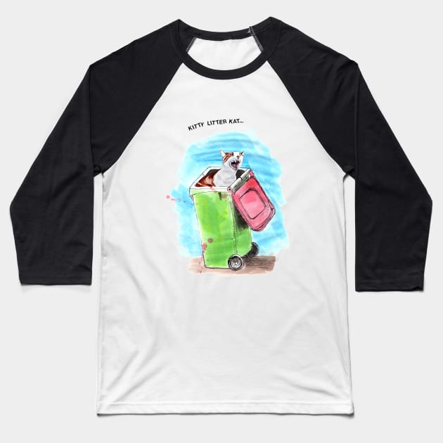 Kitty Litter Kat Baseball T-Shirt by Lunatic Painter